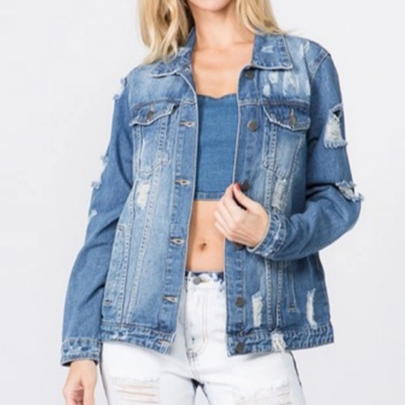 BRAND NEW! BLACK FASHION TOUR DISTRESSED DENIM JACKET - Picture 8 of 8